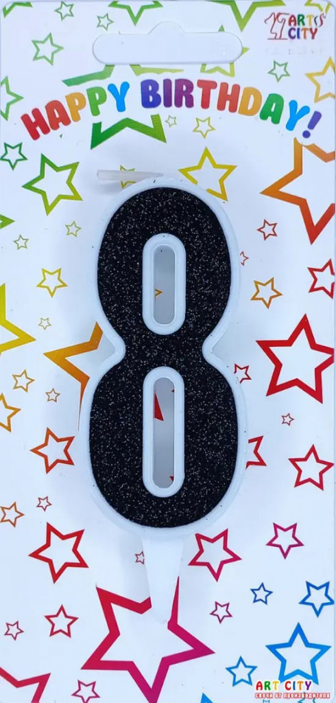 Свеча для торта цифра "8" черный блеск