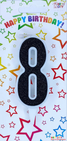 Свічка для торта цифра "8" чорний блиск