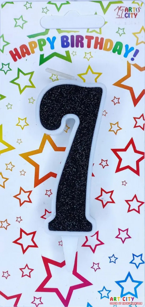 Свеча для торта цифра "7" черный блеск