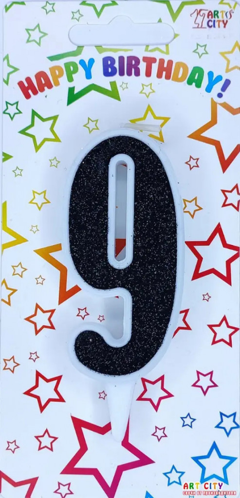 Свеча для торта цифра "9" черный блеск