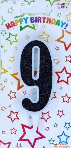 Свічка для торта цифра "9" чорний блиск