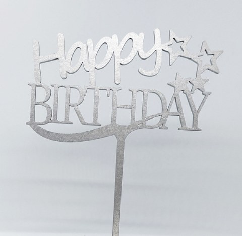 Топер "Happy Birthday" ДВП срібло