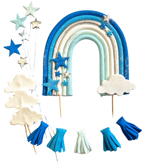 Набор сахарных топперов Радуга голубая с помпонами