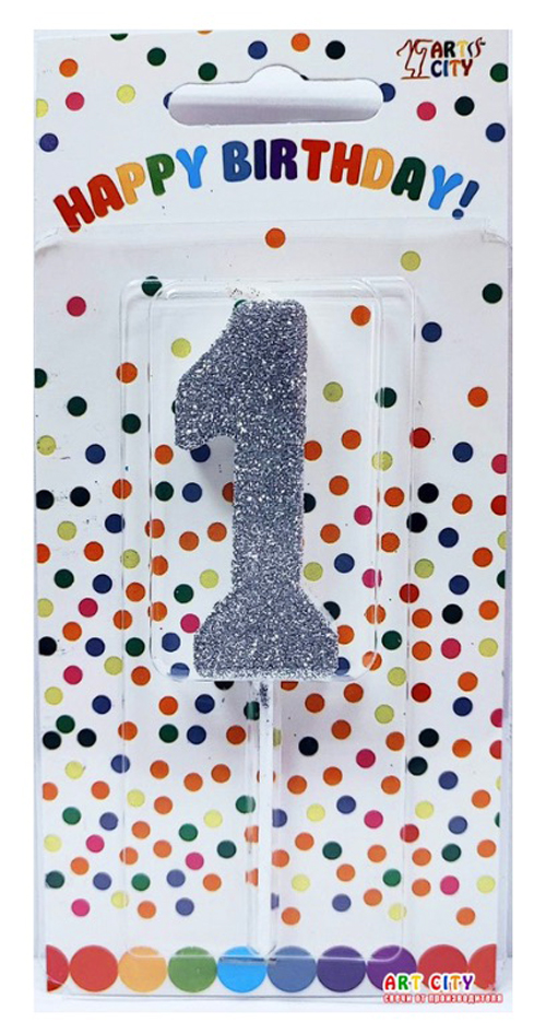 Свеча для торта "1" серебро