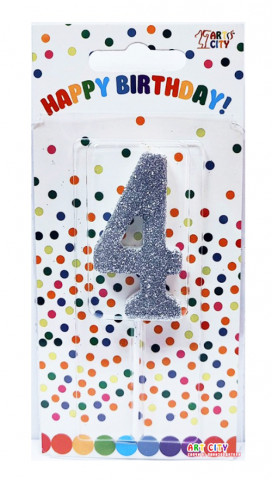 Свеча для торта "4" серебро