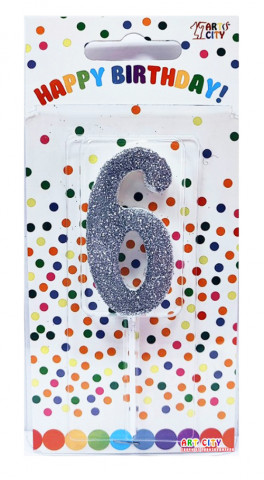 Свеча для торта "6" серебро