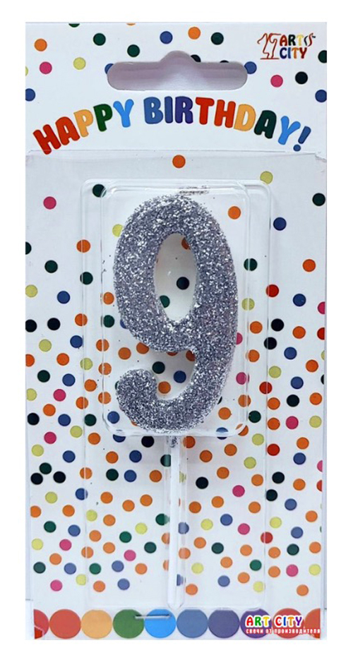 Свеча для торта "9" серебро