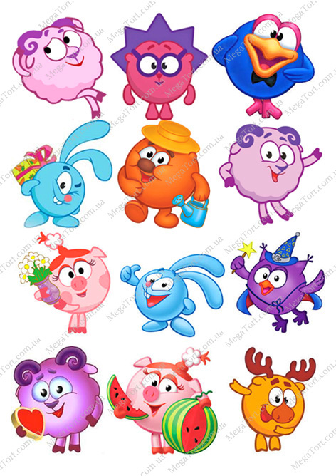 Вафельная картинка для топперов и пряников Веселые смешарики