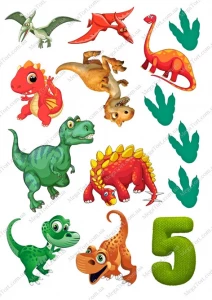 Вафельна картинка для топерів та пряників Динозаврики та п'ятірочка
