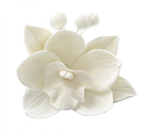Цукрова прикраса Орхідея з листочками біла моно