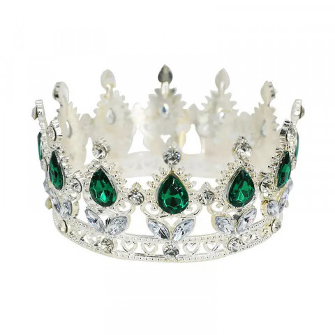 Корона на торт срібна з зеленим камінням 8см х 4,5см