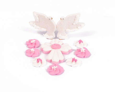 Цукрова прикраса "Хрестик з голубами рожевий"