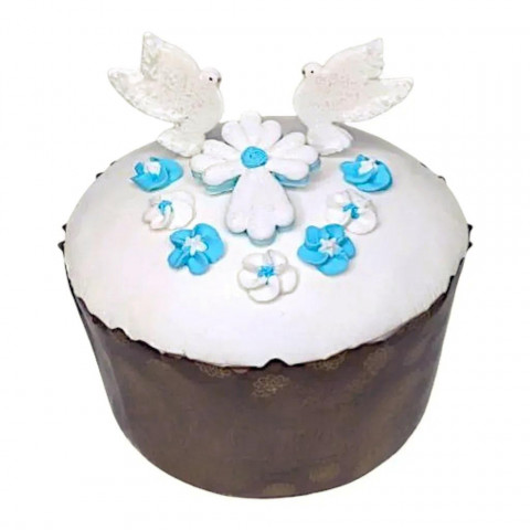 Цукрова прикраса "Хрестик з голубами блакитний"