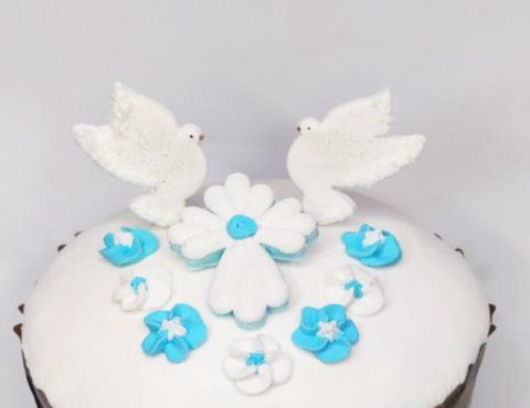 Цукрова прикраса "Хрестик з голубами блакитний"