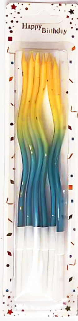 Набор свечек для торта витые градиент желто-бирюзовые 6шт