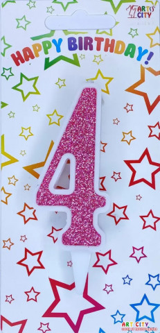 Свічка для торта цифра "4" рожевий блиск