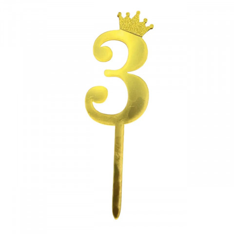 Зеркальный топпер цифра 3 золото