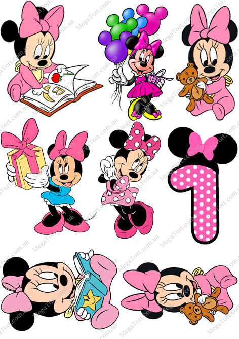 Вафельная картинка для топперов и пряников Минни Маус в розовом