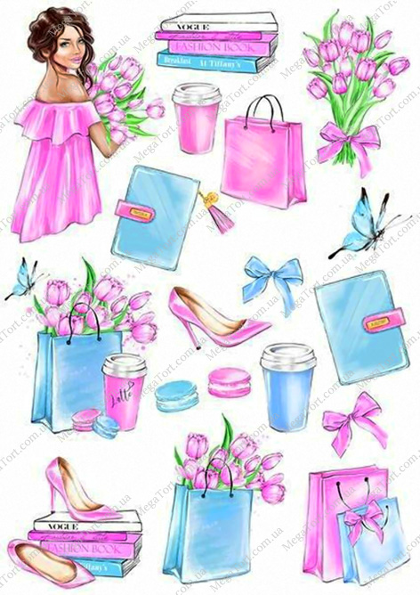 Вафельная картинка для топперов и пряников Леди с цветами