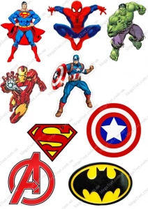 Вафельна картинка для топерів та пряників Супергерої та емблеми