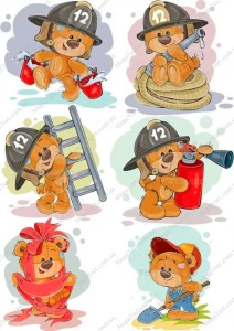 Вафельная картинка для топперов и пряников Мишки - пожарные