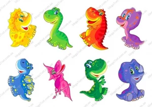 Вафельная картинка для топперов и пряников Динозаврики яркие