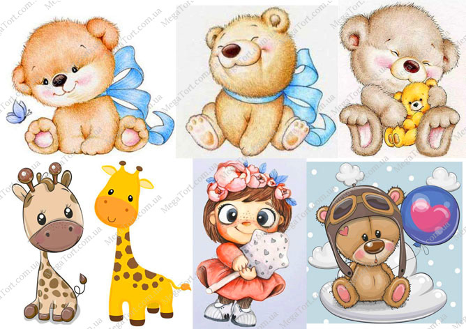 Вафельная картинка для топперов и пряников Мишки и Ежик