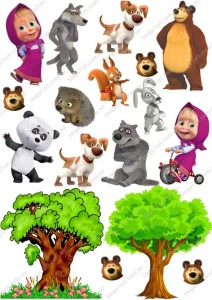 Вафельная картинка для топперов и пряников Маша и медведь деревья