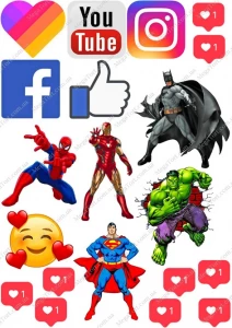 Вафельная картинка для топперов и пряников Супергерои и соцсети