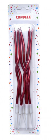 Набор свечек для торта витые металлик красные 6шт