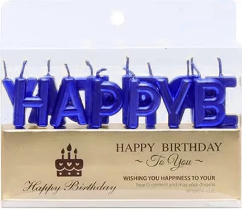 Набір свічок для торта літери "Happy Birthday" сині преміум