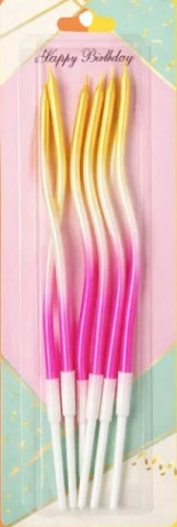 Набір свічок для торта завиті градієнт Малиново-біло-золоті 6шт