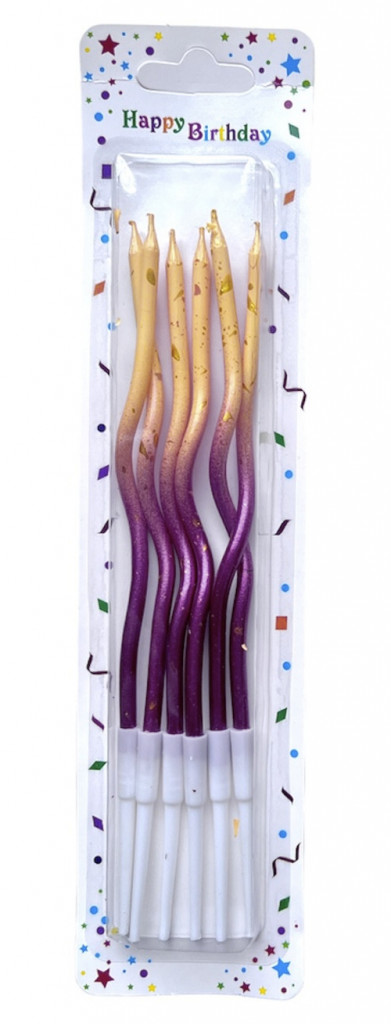 Набор свечек для торта витые градиент желто-сиреневые 6шт