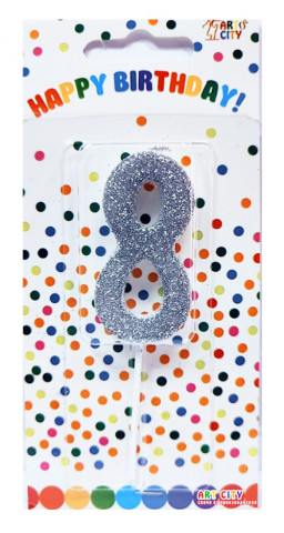 Свеча для торта "8" серебро