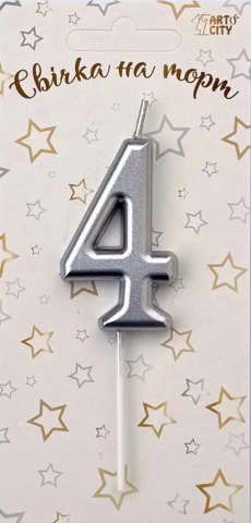 Свічка для торта цифра "4" срібло хром