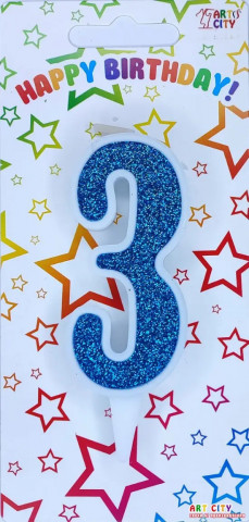 Свічка для торта цифра "3" блакитний блиск