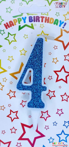 Свічка для торта цифра "4" блакитний блиск