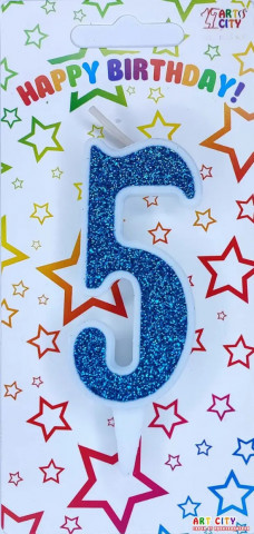 Свічка для торта цифра "5" блакитний блиск