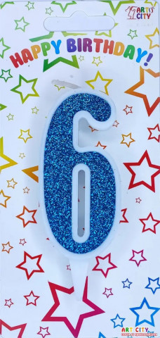 Свічка для торта цифра "6" блакитний блиск