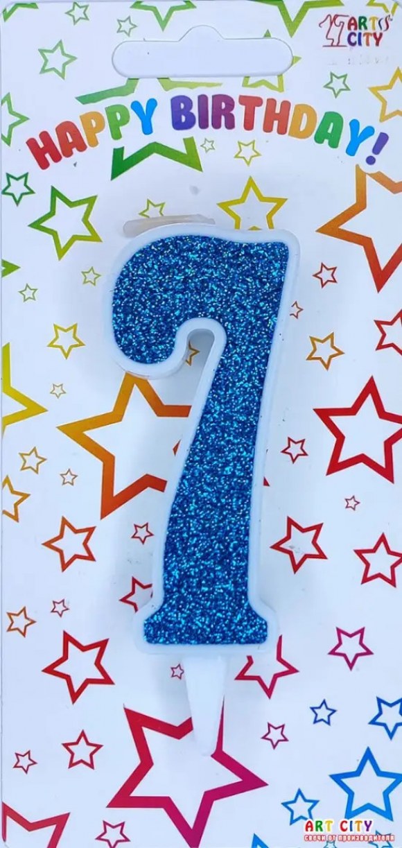 Свічка для торта цифра "7" блакитний блиск