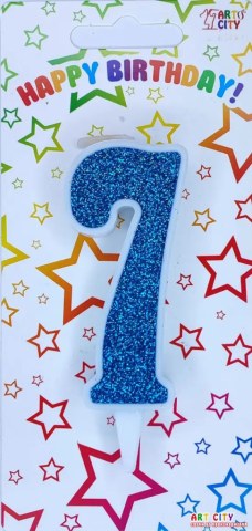 Свічка для торта цифра "7" блакитний блиск