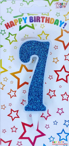 Свеча для торта цифра "7" голубой блеск