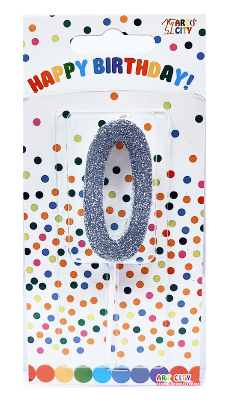 Свеча для торта "0" серебро