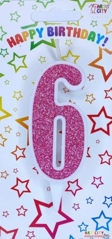 Свічка для торта цифра "6" рожевий блиск