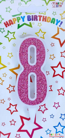 Свічка для торта цифра "8" рожевий блиск