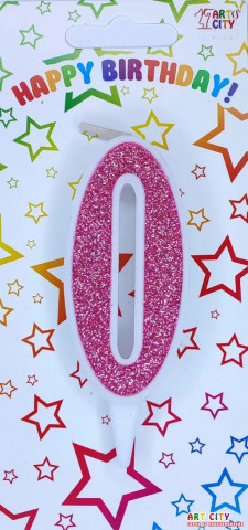 Свічка для торта цифра "0" рожевий блиск