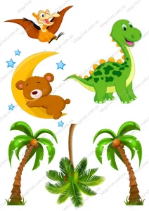 Вафельная картинка для топперов и пряников Динозаврики и пальмы