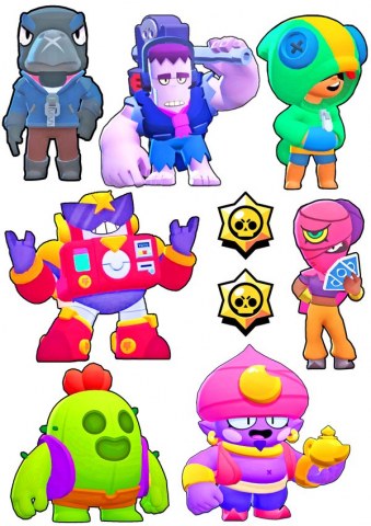 Вафельная картинка для топперов и пряников персонажи Brawl Stars