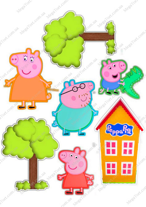 Вафельная картинка для топперов и пряников Свинка Пеппа с домиком