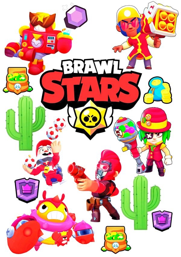 Вафельная картинка для топперов и пряников Brawl Stars с кактусами